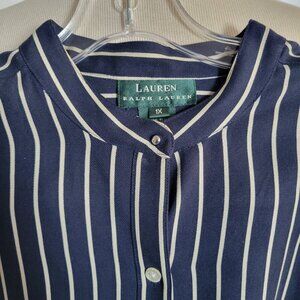 90’s Ralph Lauren Navy & White Pinstripe 100% Silk Button-Up Shirt (Size: 1X)